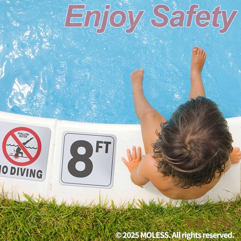 MOLESS 8FT Pool Depth Marker Stickers – 6x6″ Anti-Slip Vinyl Tile Stickers for Swimming Pool Safety Signs, Adhesive Pool Depth Markers for Decks, 8 FT (1 Pack) - Image 5